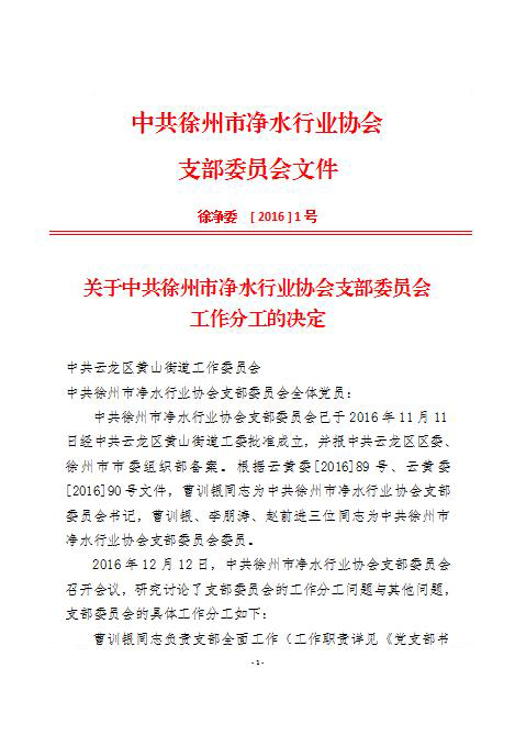 中共徐州市净水行业协会支部委员会文件